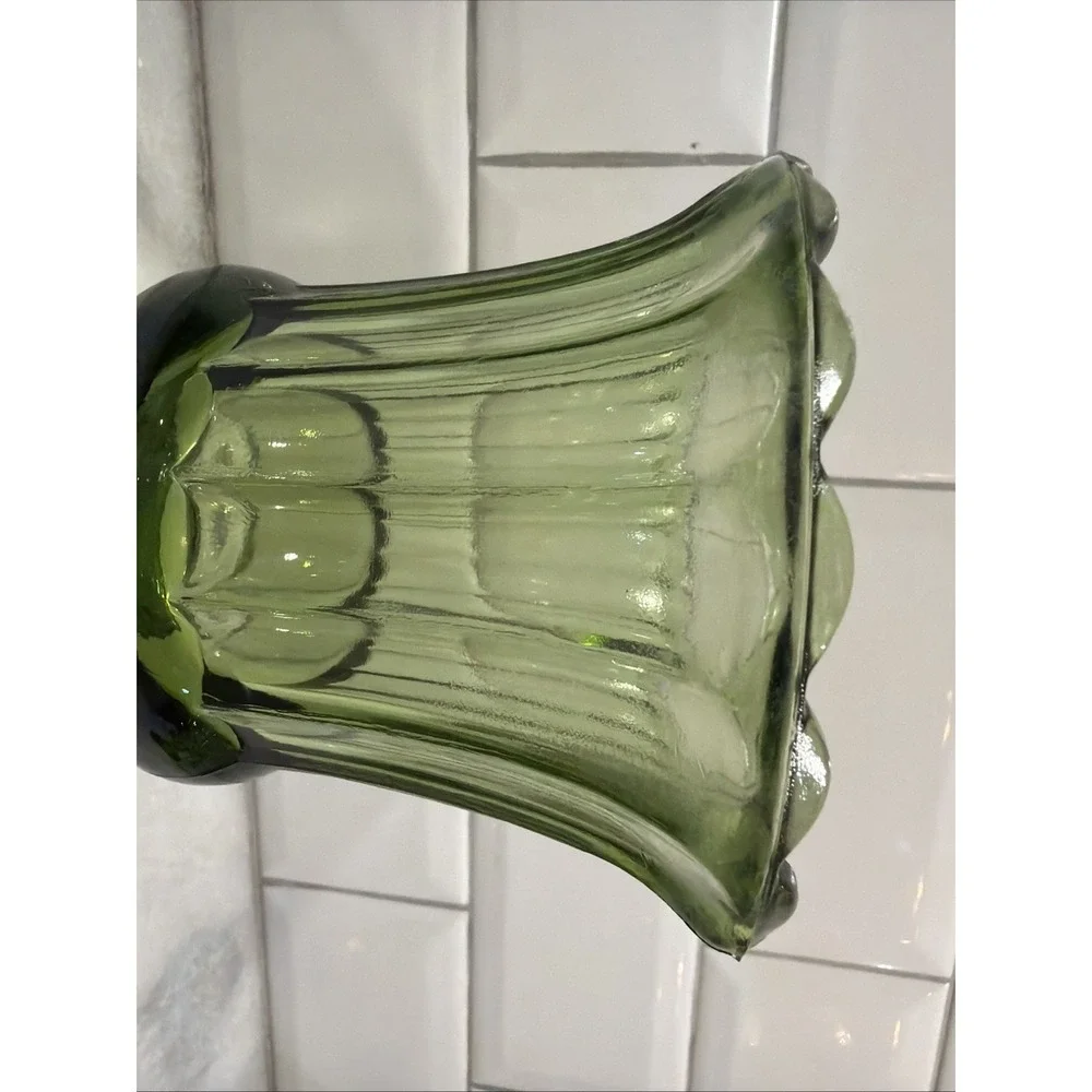 Hazel-Atlas Avocado Green Footed Vase ATC50 Fluted Pedestal 5.75